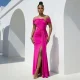One Shoulder Solid Color Split Maxi Dress CYA-902371