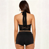 Sexy U Neck Lace See Through Two Piece Shorts Set MXBF-J26ST192