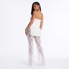 Solid Color Lace Patchwork Split Jumpsuit MXBF-D26JP093