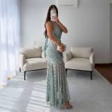 Halterneck Print Sleeveless Maxi Dress CYA-902383