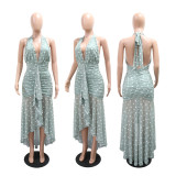 Halterneck Print Sleeveless Maxi Dress CYA-902383