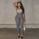 Polka Dots Print Wrap Chest Top+Jumpsuit 2 Piece Set MXBF-J26ST153