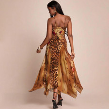 Mesh Patchwork Print Sling Maxi Dress GZJQ-K6D07210A