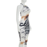 Sexy Halterneck Backless Print Seventh Jumpsuit MXBF-J26JP173