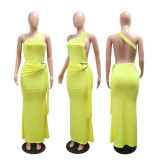 Slingle Shoulder Solid Color Bodycon Dress CYA-902279