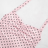 Polka Dots Print Halterneck Two Piece Pants Set MXBF-D26ST115
