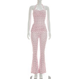 Polka Dots Print Halterneck Two Piece Pants Set MXBF-D26ST115