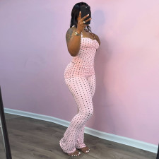 Polka Dots Print Halterneck Two Piece Pants Set MXBF-D26ST115