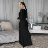 Hot Drill Long Sleeve Split Maxi Dress CYA-902278