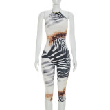 Sexy Halterneck Backless Print Seventh Jumpsuit MXBF-J26JP173