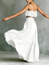 Solid Color Backless Sling Top Long Skirt Set GWDS-260319