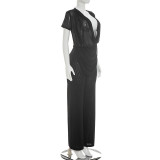 Mesh Deep V Neck Tops Two Piece Pants Set MXBF-J26ST144