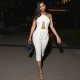 Metal-ring Halterneck Tops Seventh Pant Suit GDSF-J26ST179