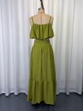 Solid Color Backless Sling Top Long Skirt Set GWDS-260319