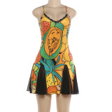 Mesh Patchwork V Neck Mini Dress GZJQ-K6D07952A