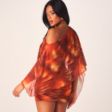 Print Slash Shoulder Ruched Mini Dress GDSF-Q26DS032