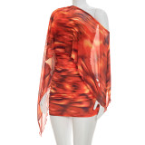 Print Slash Shoulder Ruched Mini Dress GDSF-Q26DS032