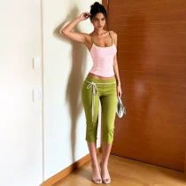 Contrast Color Sling Top Fifth Pants Suit XEF-K6S09860A