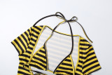 Stripe Tie Up Bikini Beach Three Piece Swimsuit GZJQ-K6S07238A