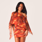 Print Slash Shoulder Ruched Mini Dress GDSF-Q26DS032