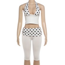 Polka Dot Print Halterneck Two Piece Pants Set XEF-K6S08461A