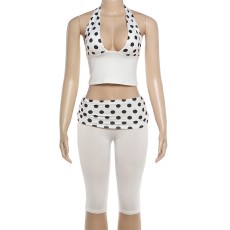 Polka Dot Print Halterneck Two Piece Pants Set XEF-K6S08461A