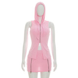 Sleeveless Hooded Zipper Top Skirt Suit GDSF-D26ST137