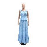 Solid Color Sleeveless Loose Two Piece Skirt Set CYA-902327