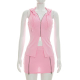 Sleeveless Hooded Zipper Top Skirt Suit GDSF-D26ST137