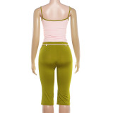 Contrast Color Sling Top Fifth Pants Suit XEF-K6S09860A