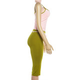 Contrast Color Sling Top Fifth Pants Suit XEF-K6S09860A