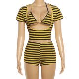 Stripe Tie Up Bikini Beach Three Piece Swimsuit GZJQ-K6S07238A