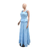 Solid Color Sleeveless Loose Two Piece Skirt Set CYA-902327