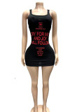 Sleeveless Letter Print Tight Mini Dress GFCF-1472