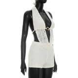 Lace Backless Halterneck Two Piece Shorts Set GDSF-J26ST162