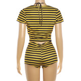 Stripe Tie Up Bikini Beach Three Piece Swimsuit GZJQ-K6S07238A