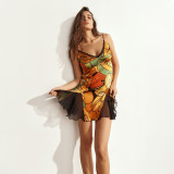 Mesh Patchwork V Neck Mini Dress GZJQ-K6D07952A