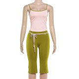 Contrast Color Sling Top Fifth Pants Suit XEF-K6S09860A