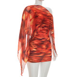 Print Slash Shoulder Ruched Mini Dress GDSF-Q26DS032