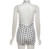 Polka Dots Print Backless Romper XEF-K6Q08488A