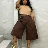 Solid Color Ruched Wide Leg Pant LSD-2849