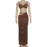 Polka Dots Print Backless Two Piece Skirts Set GYME-K6S07913A