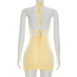 Sexy Solid Color Hollow Out Lace Mini Dress GSZM-C26DS193