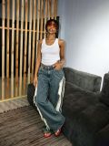 Plus Size Stripe Patchwork Loose Straight Jeans GYLN-1652