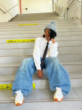 Graffiti-Printed Washed Loose Jeans GYLN-0052