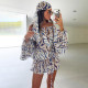 Stripe Print Mesh Loose Mini Dress(With Headscarf)GSZM-D26DS161