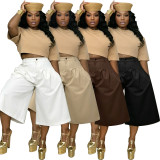 Solid Color Ruched Wide Leg Pant LSD-2849