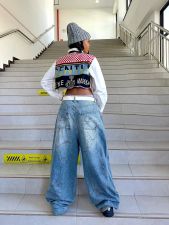 Graffiti-Printed Washed Loose Jeans GYLN-0052