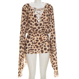 Deep V Neck Print Long Sleeve Mini Dress GSZM-C26DS177