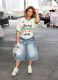 Plus Size Gradient Washed Denim Mid-pants GYLN-1654